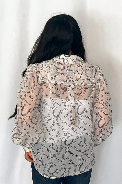 Horseshoe Print Blouse - Cowhide and Conchos