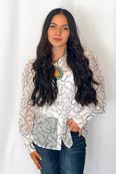 Horseshoe Print Blouse - Cowhide and Conchos