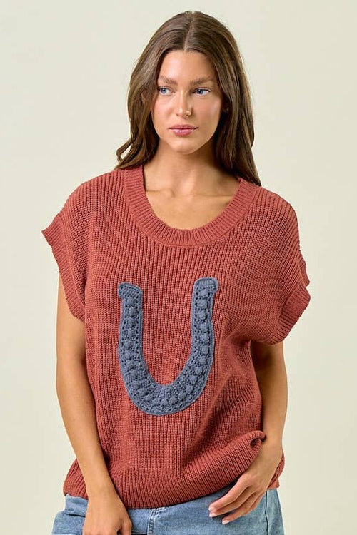 Horseshoe Sweater Vest - Cowhide and Conchos