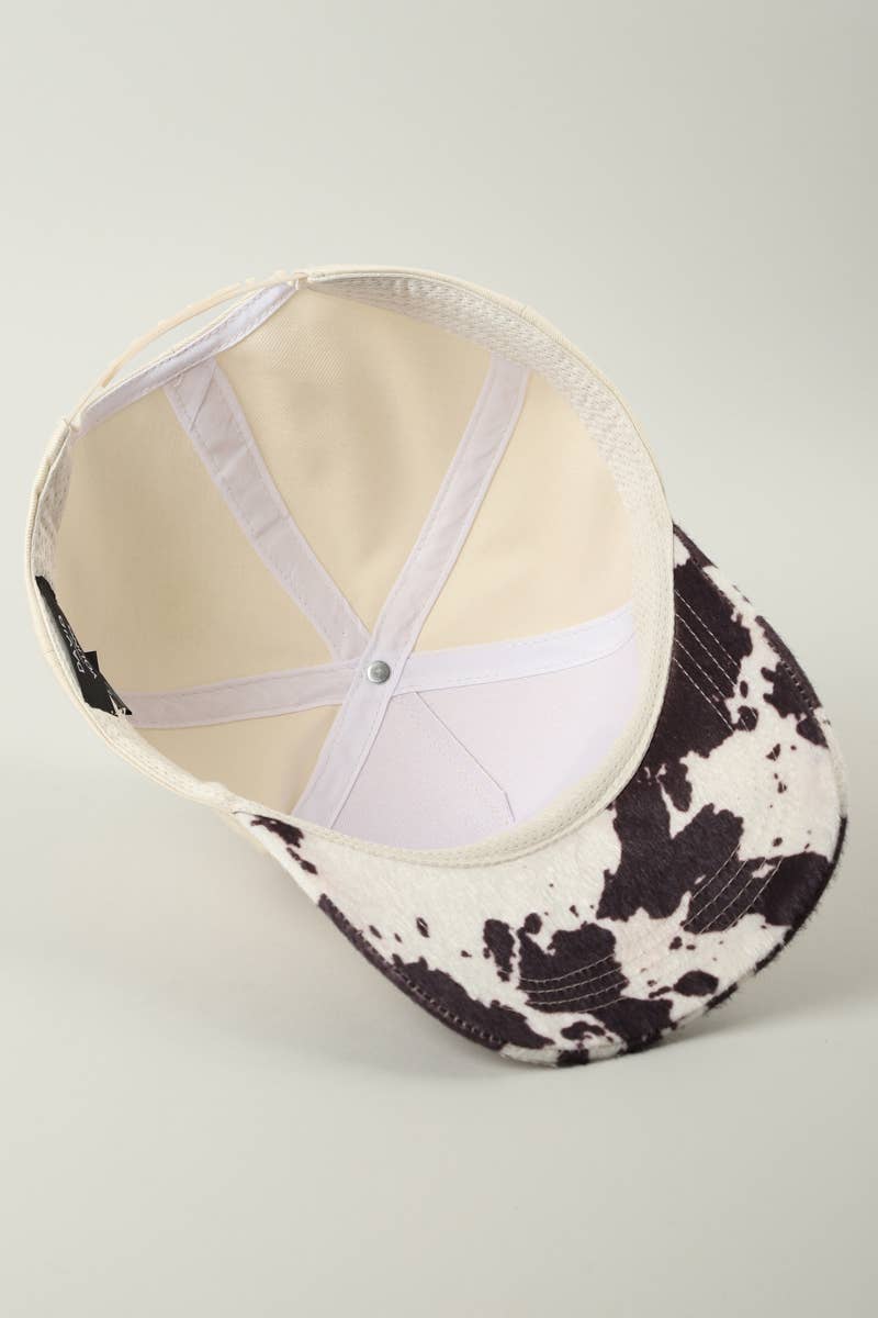 Howdy Darlin' Embroidered Patch Cow Print Trucker Hat - Cowhide and Conchos