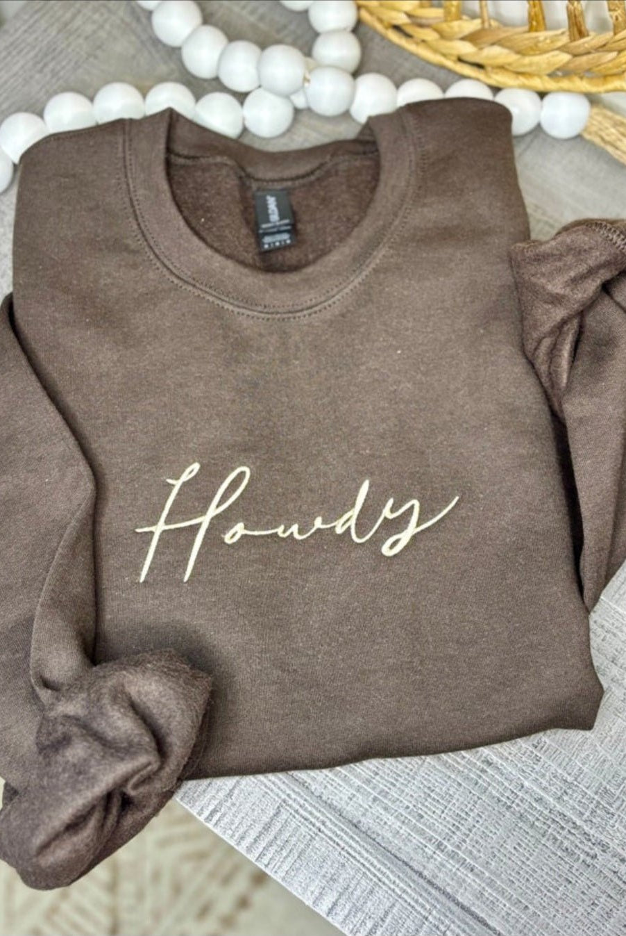 Howdy Embroidered Sweatshirt - Cowhide and Conchos