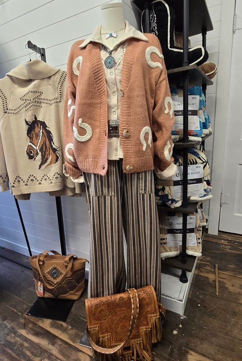 Howdy Hanny Western Black and Brown Stripe Jeans - Cowhide and Conchos