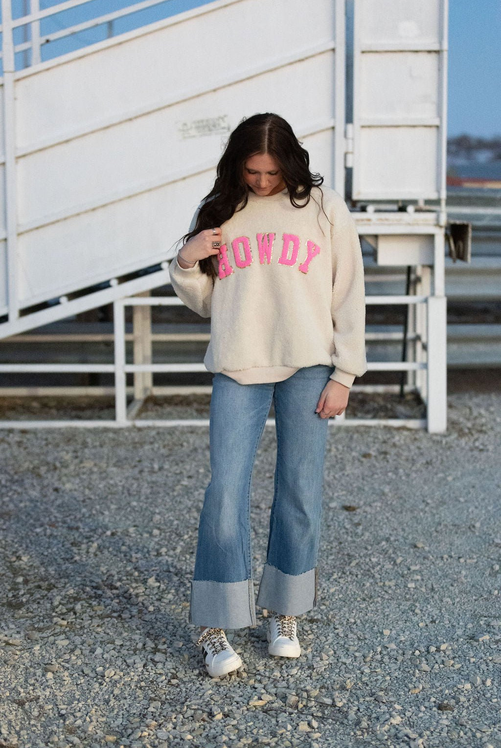 Howdy Sherpa Pullover - Cowhide and Conchos