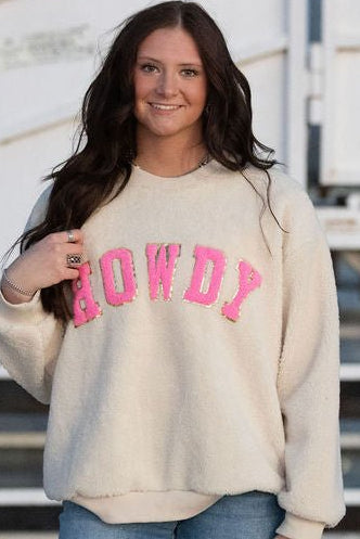 Howdy Sherpa Pullover - Cowhide and Conchos