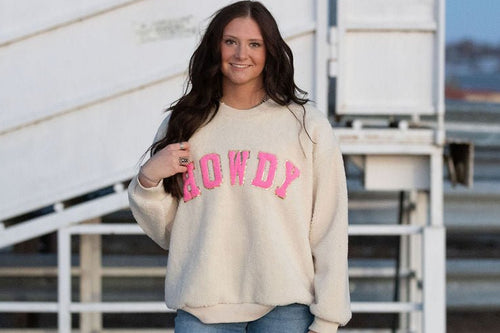 Howdy Sherpa Pullover - Cowhide and Conchos