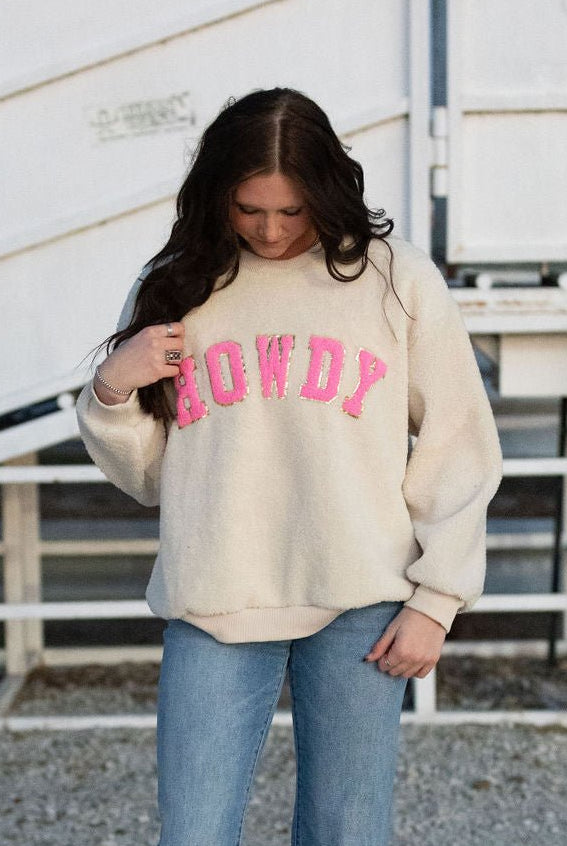 Howdy Sherpa Pullover - Cowhide and Conchos