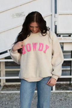 Howdy Sherpa Pullover - Cowhide and Conchos