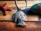 Indian head necklace - Cowhide and Conchos