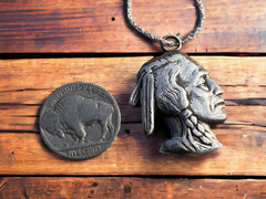 Indian head necklace - Cowhide and Conchos