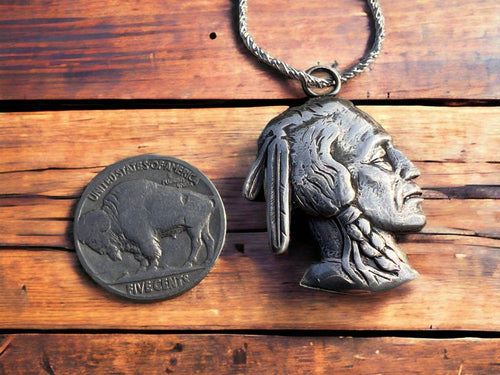Indian head necklace - Cowhide and Conchos