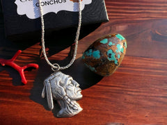 Indian head necklace - Cowhide and Conchos
