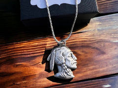 Indian head necklace - Cowhide and Conchos
