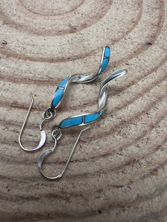 Ira Johnson Turquoise & Sterling Silver Earrings - Cowhide and Conchos