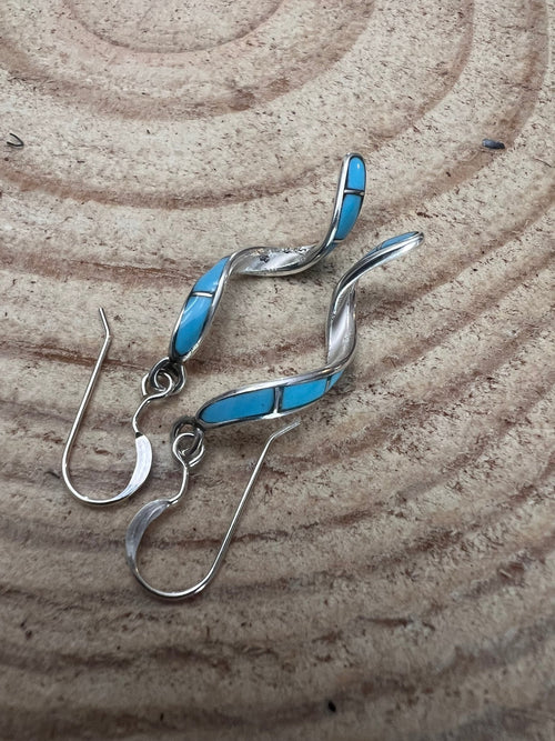 Ira Johnson Turquoise & Sterling Silver Earrings - Cowhide and Conchos