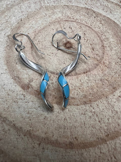 Ira Johnson Turquoise & Sterling Silver Earrings - Cowhide and Conchos