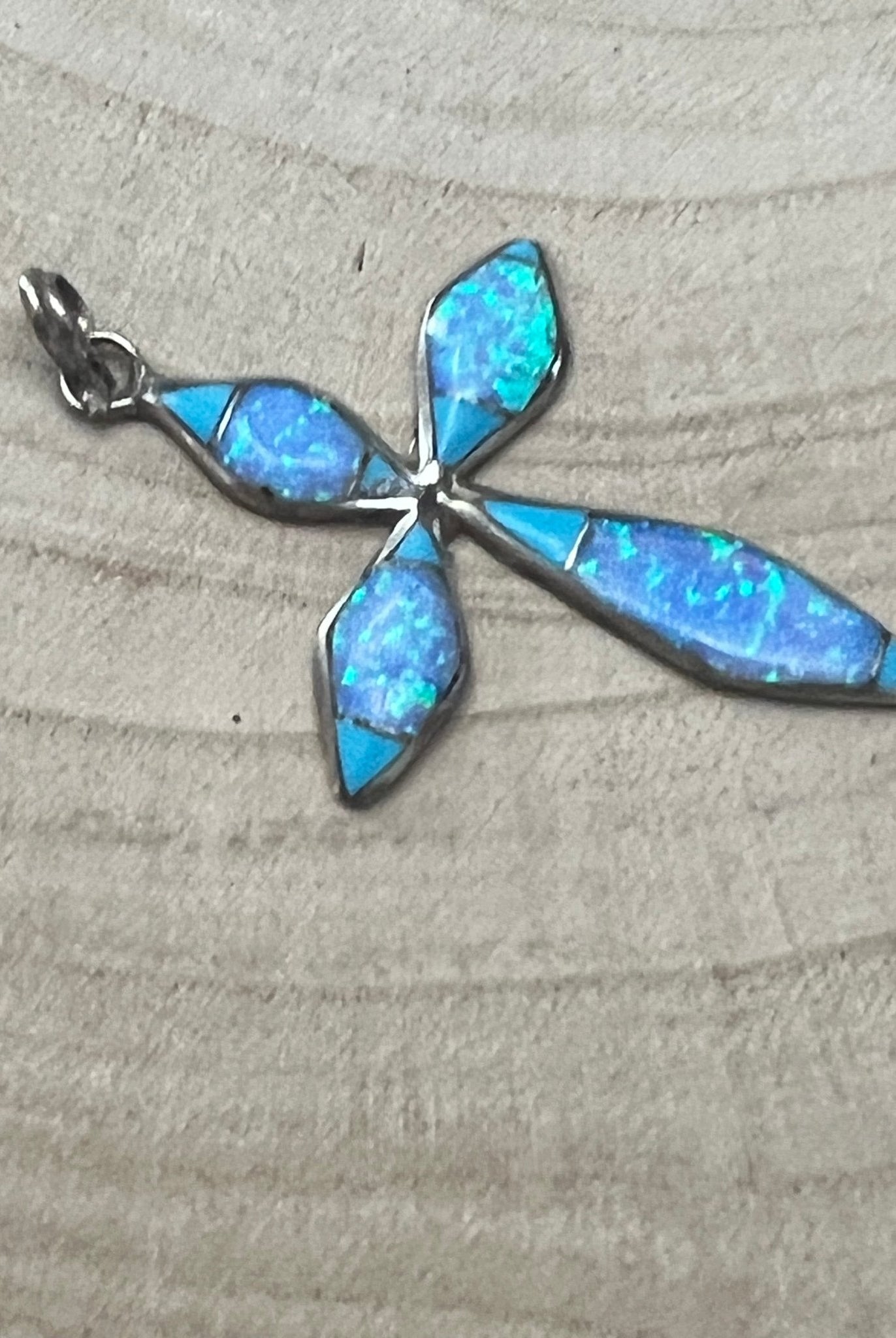 James Kee Turquoise and Opalite Inlay Cross Pendant - Cowhide and Conchos