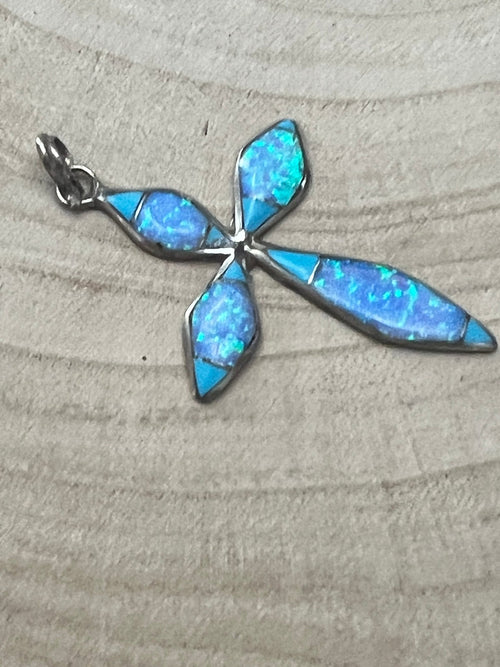James Kee Turquoise and Opalite Inlay Cross Pendant - Cowhide and Conchos