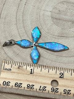 James Kee Turquoise and Opalite Inlay Cross Pendant - Cowhide and Conchos