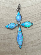 James Kee Turquoise and Opalite Inlay Cross Pendant - Cowhide and Conchos