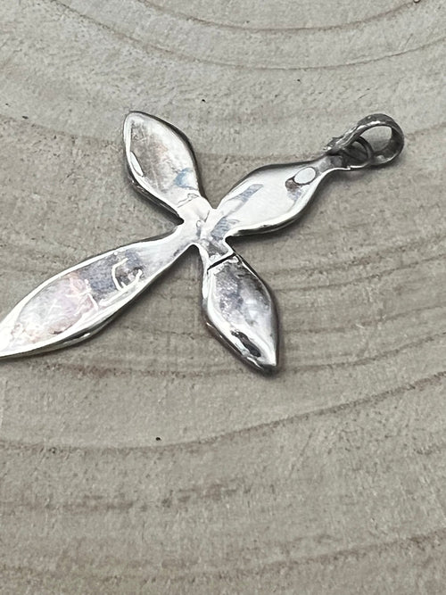 James Kee Turquoise and Opalite Inlay Cross Pendant - Cowhide and Conchos