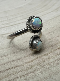 Janice Spencer Navajo Handmade Opal Adjustable Ring - Cowhide and Conchos