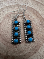 Janice Spencer Zuni Handmade Sterling Kingman Turquoise Earrings - Cowhide and Conchos