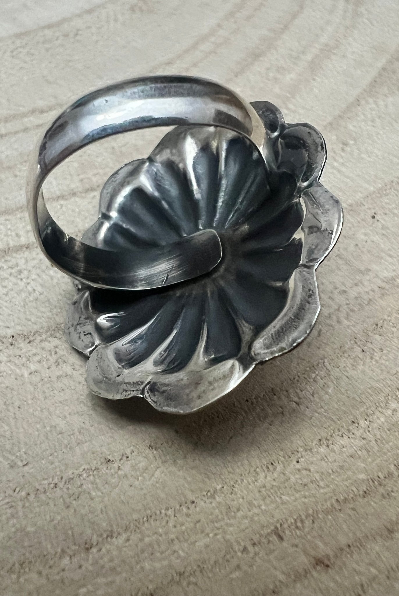 Joanee Silver Lapis Concho Adjustable Ring - Cowhide and Conchos