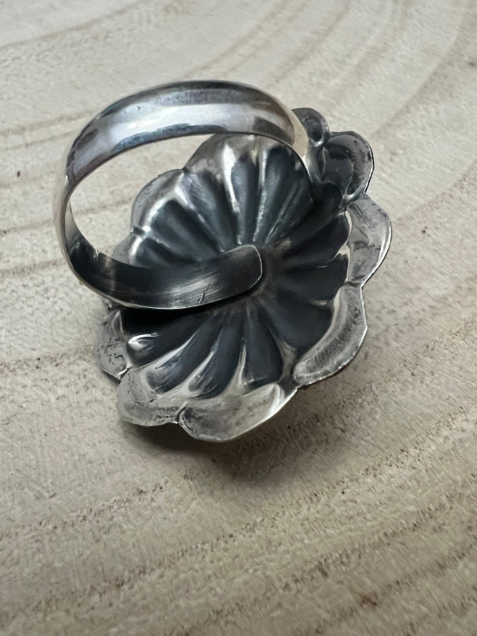 Joanee Silver Lapis Concho Adjustable Ring - Cowhide and Conchos