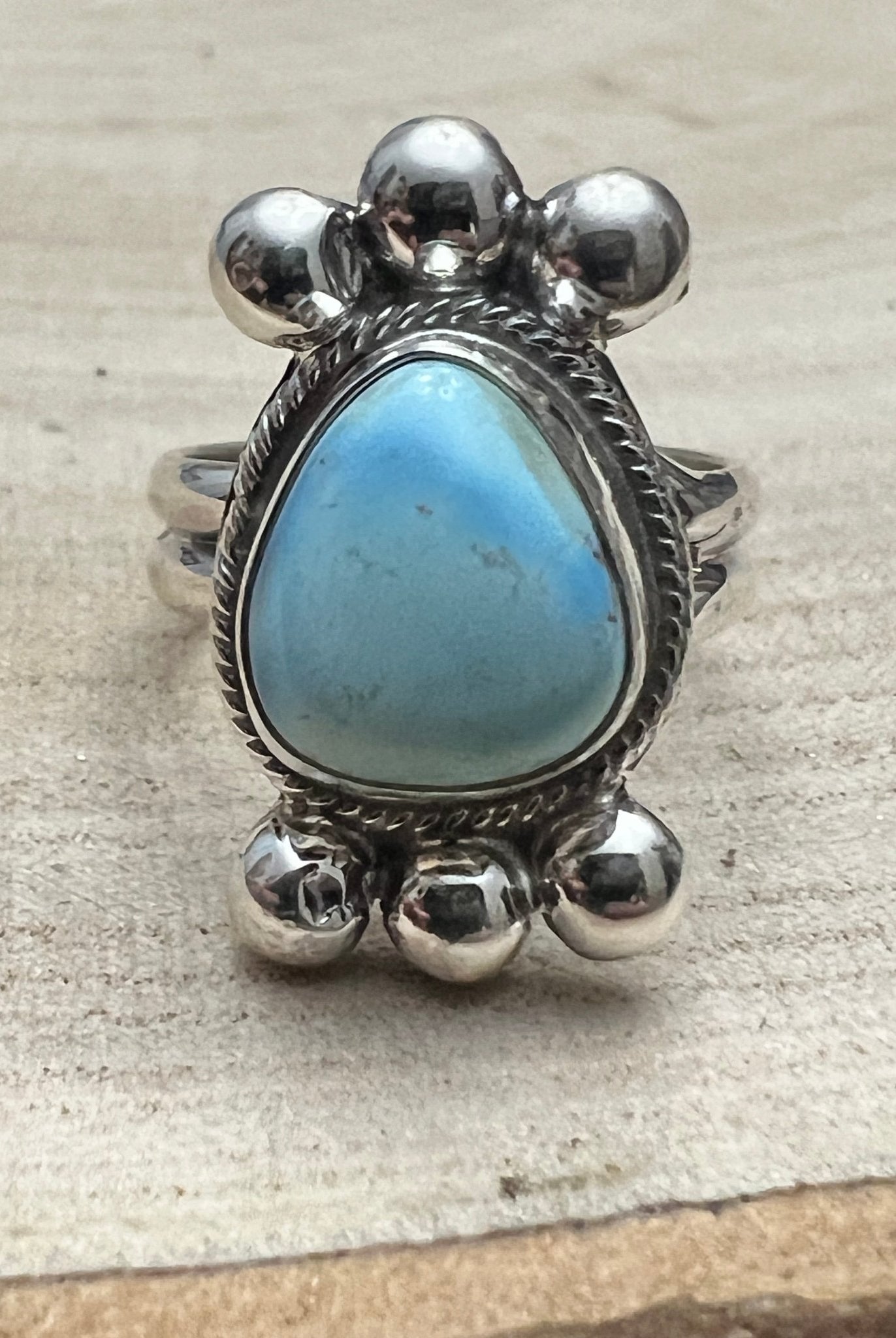 Joelias Draper Golden Hills Turquoise & Sterling Silver Ring - Size Adjustable - Cowhide and Conchos