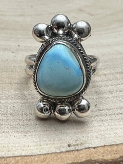 Joelias Draper Golden Hills Turquoise & Sterling Silver Ring - Size Adjustable - Cowhide and Conchos