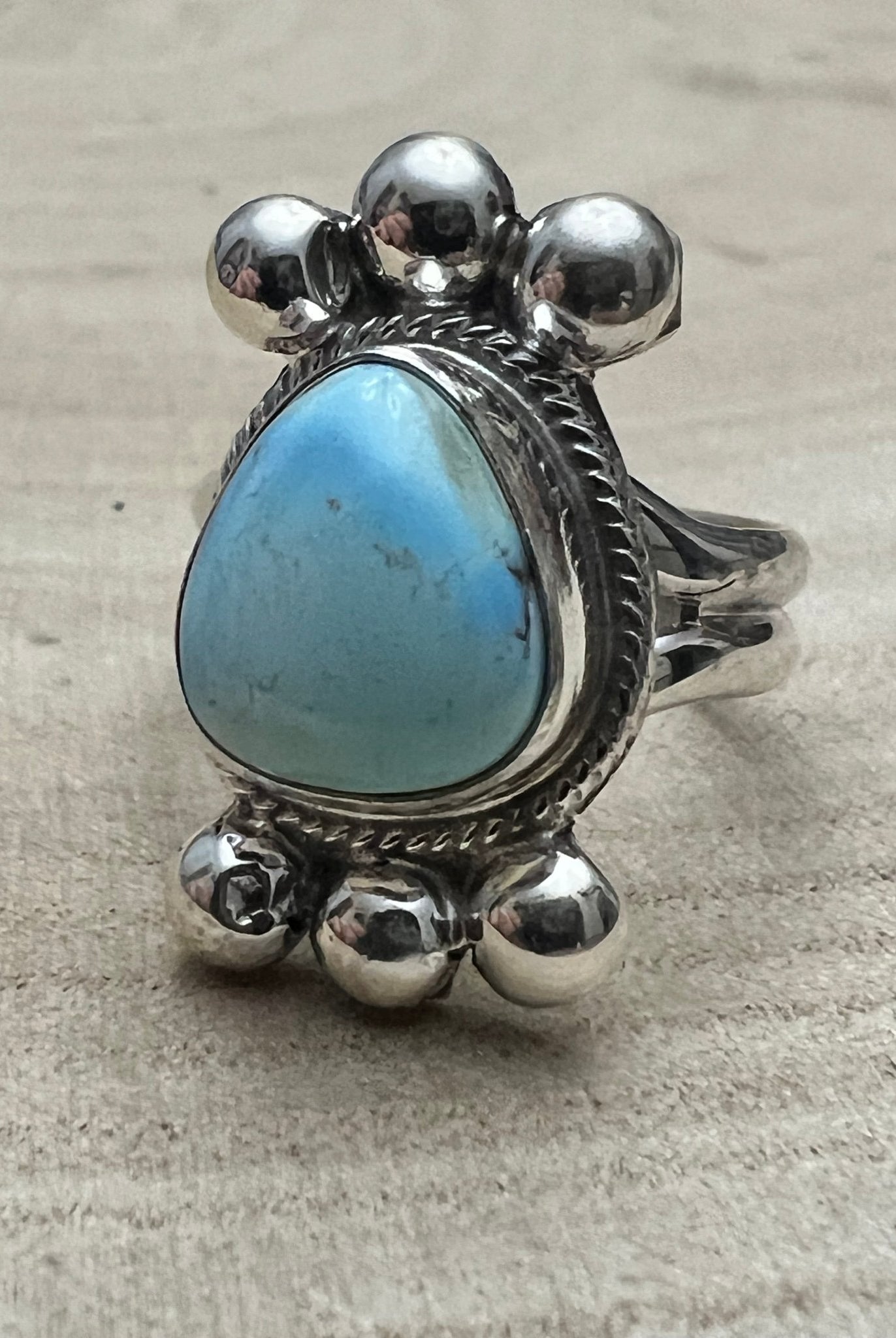 Joelias Draper Golden Hills Turquoise & Sterling Silver Ring - Size Adjustable - Cowhide and Conchos