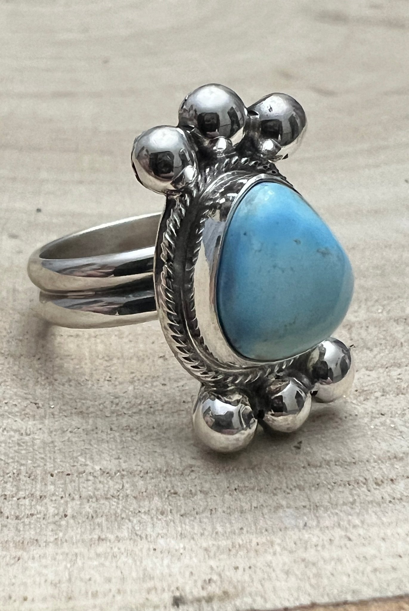 Joelias Draper Golden Hills Turquoise & Sterling Silver Ring - Size Adjustable - Cowhide and Conchos