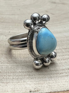 Joelias Draper Golden Hills Turquoise & Sterling Silver Ring - Size Adjustable - Cowhide and Conchos