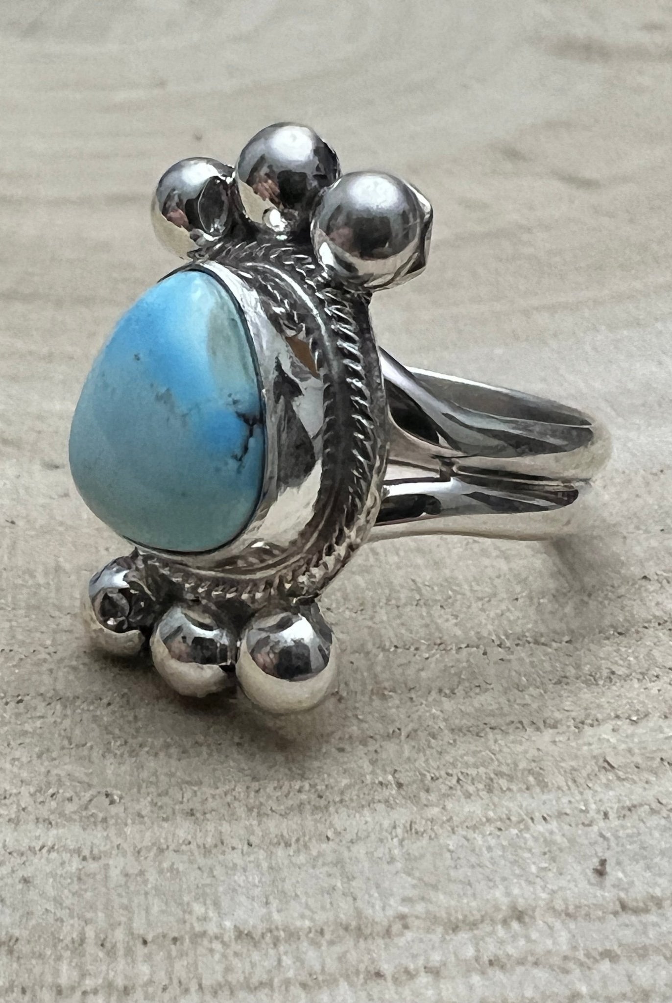 Joelias Draper Golden Hills Turquoise & Sterling Silver Ring - Size Adjustable - Cowhide and Conchos