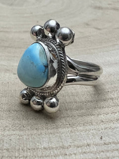 Joelias Draper Golden Hills Turquoise & Sterling Silver Ring - Size Adjustable - Cowhide and Conchos