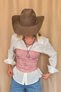 Jolene Embroidered Western Corset Top - 3 colors - Cowhide and Conchos