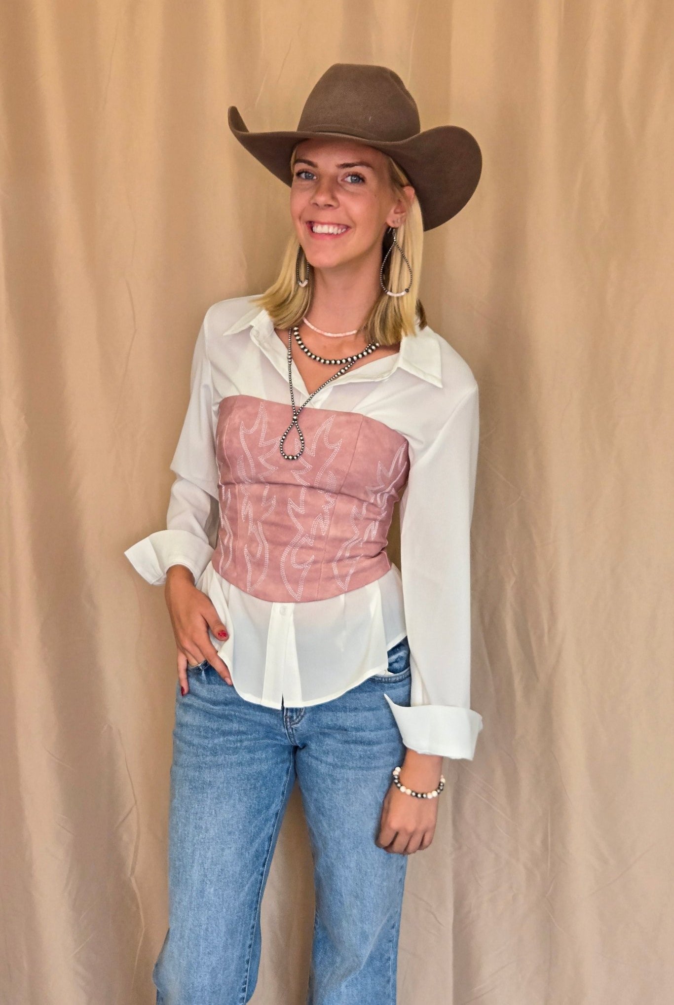 Jolene Embroidered Western Corset Top - 3 colors - Cowhide and Conchos