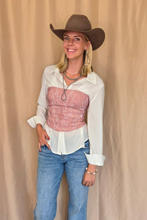 Jolene Embroidered Western Corset Top - 3 colors - Cowhide and Conchos