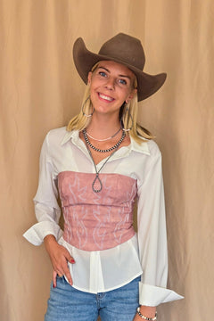 Jolene Embroidered Western Corset Top - 3 colors - Cowhide and Conchos