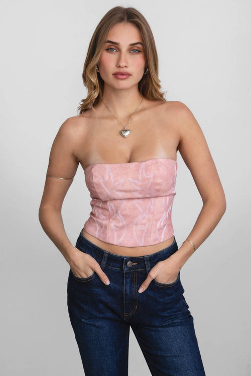 Jolene Embroidered Western Corset Top - 3 colors - Cowhide and Conchos