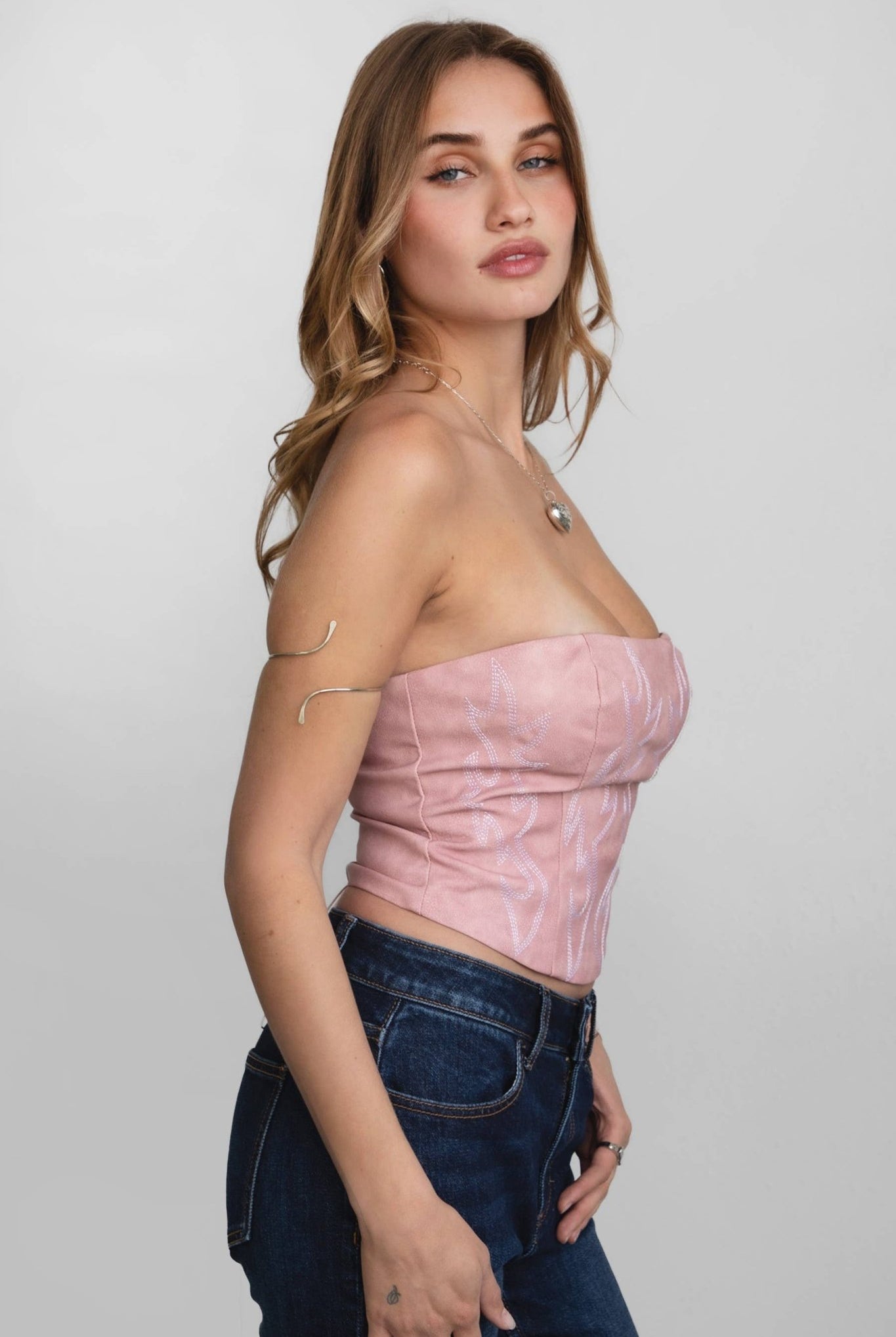 Jolene Embroidered Western Corset Top - 3 colors - Cowhide and Conchos