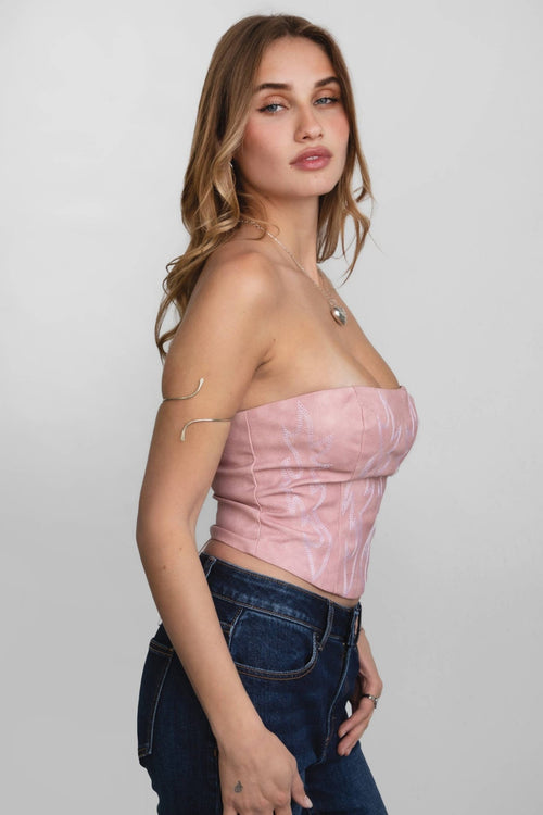 Jolene Embroidered Western Corset Top - 3 colors - Cowhide and Conchos
