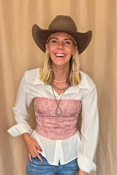 Jolene Embroidered Western Corset Top - 3 colors - Cowhide and Conchos