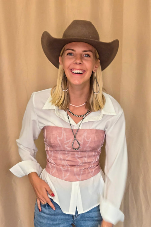 Jolene Embroidered Western Corset Top - 3 colors - Cowhide and Conchos