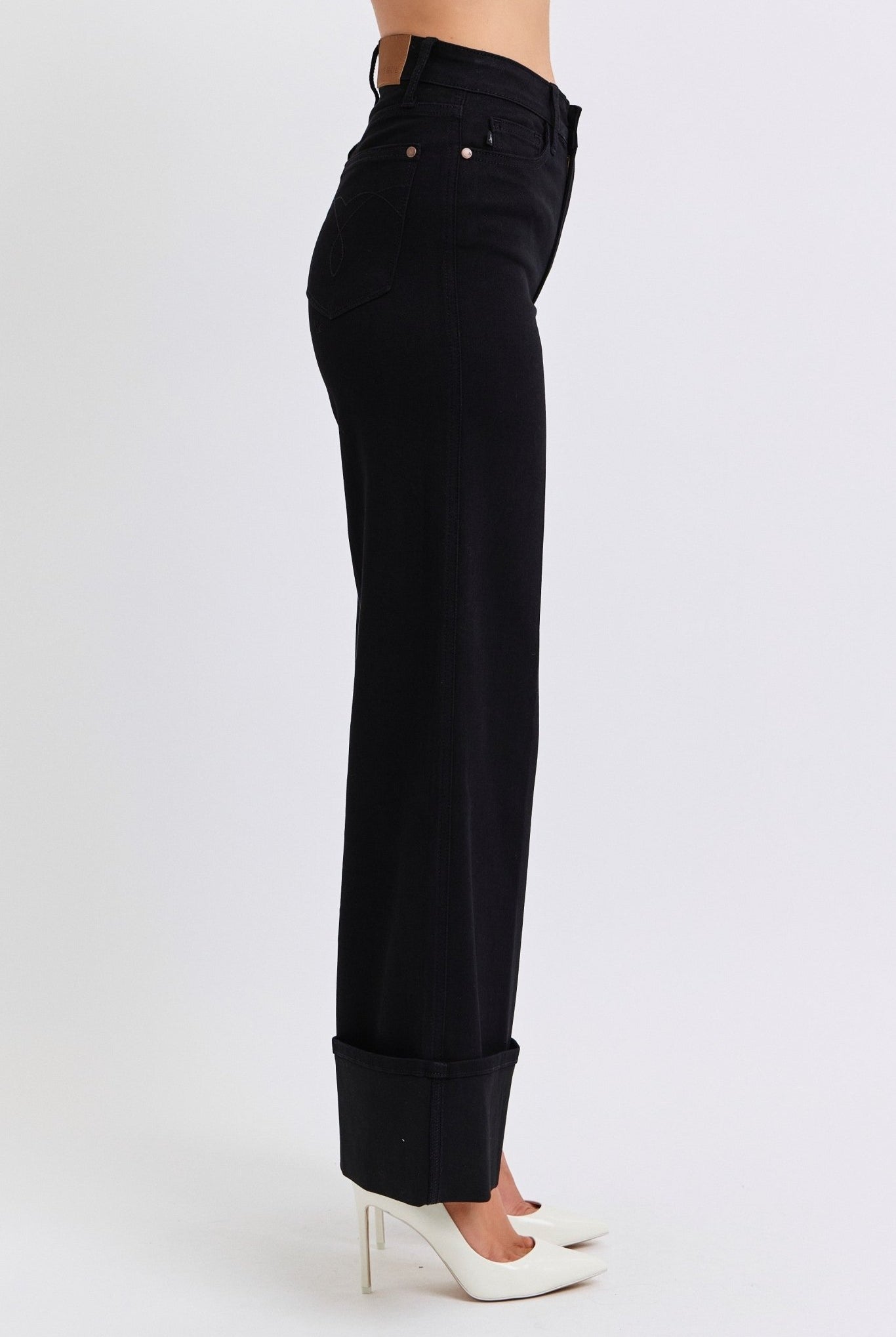 Judy Blue Black Retro Wide Cuffed Leg Jean - Cowhide and Conchos