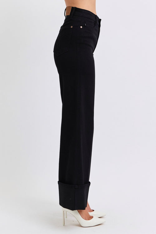 Judy Blue Black Retro Wide Cuffed Leg Jean - Cowhide and Conchos