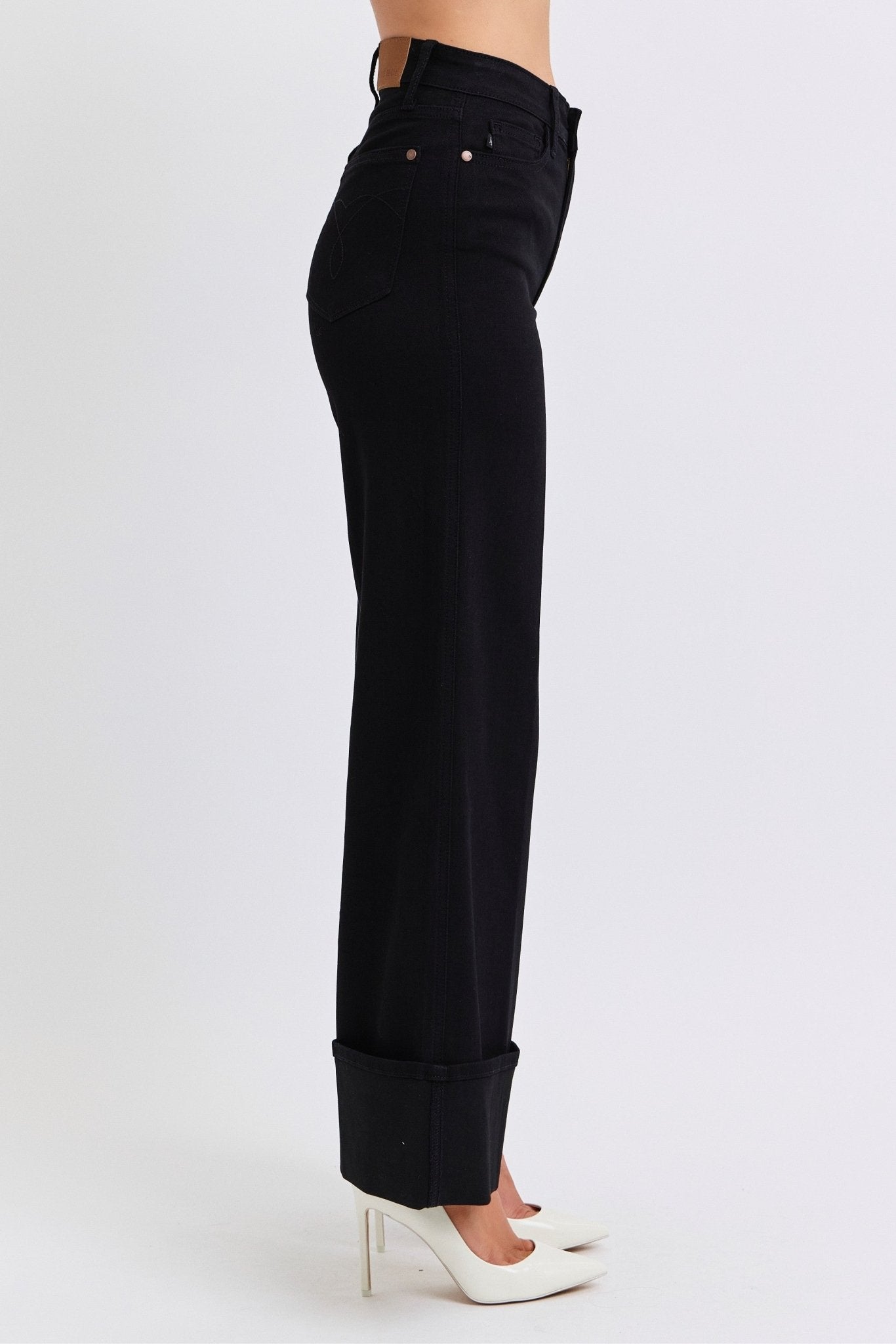 Judy Blue Black Retro Wide Cuffed Leg Jean - Cowhide and Conchos