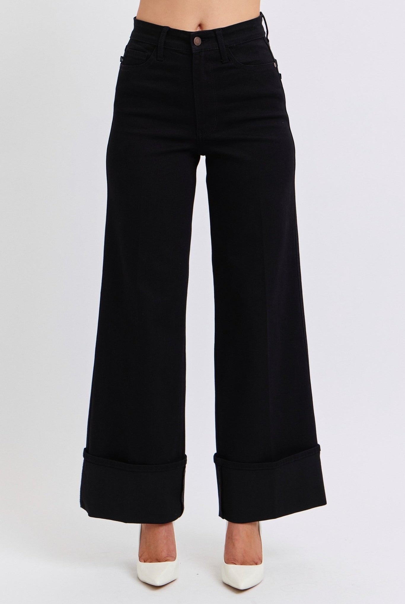 Judy Blue Black Retro Wide Cuffed Leg Jean - Cowhide and Conchos