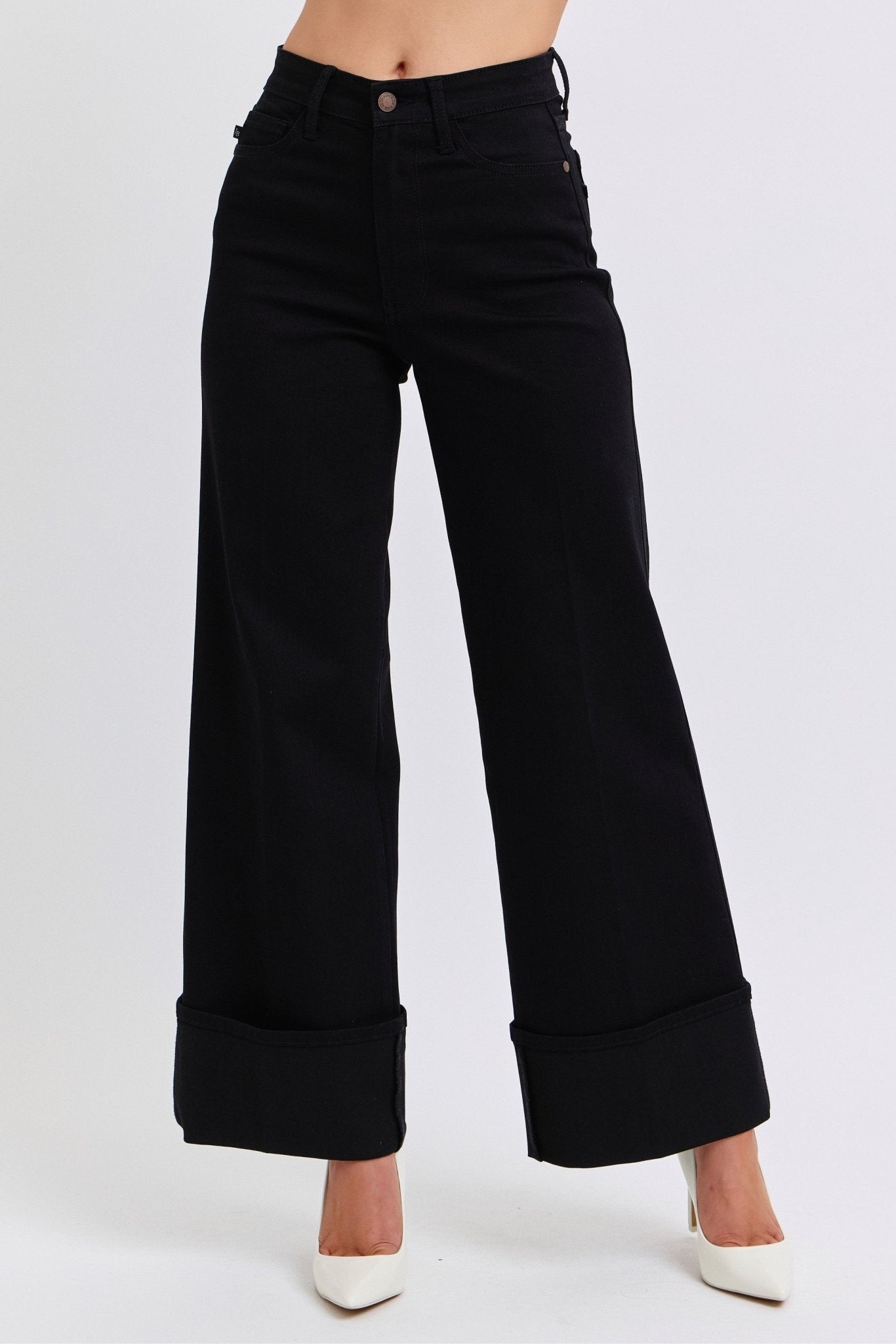 Judy Blue Black Retro Wide Cuffed Leg Jean - Cowhide and Conchos