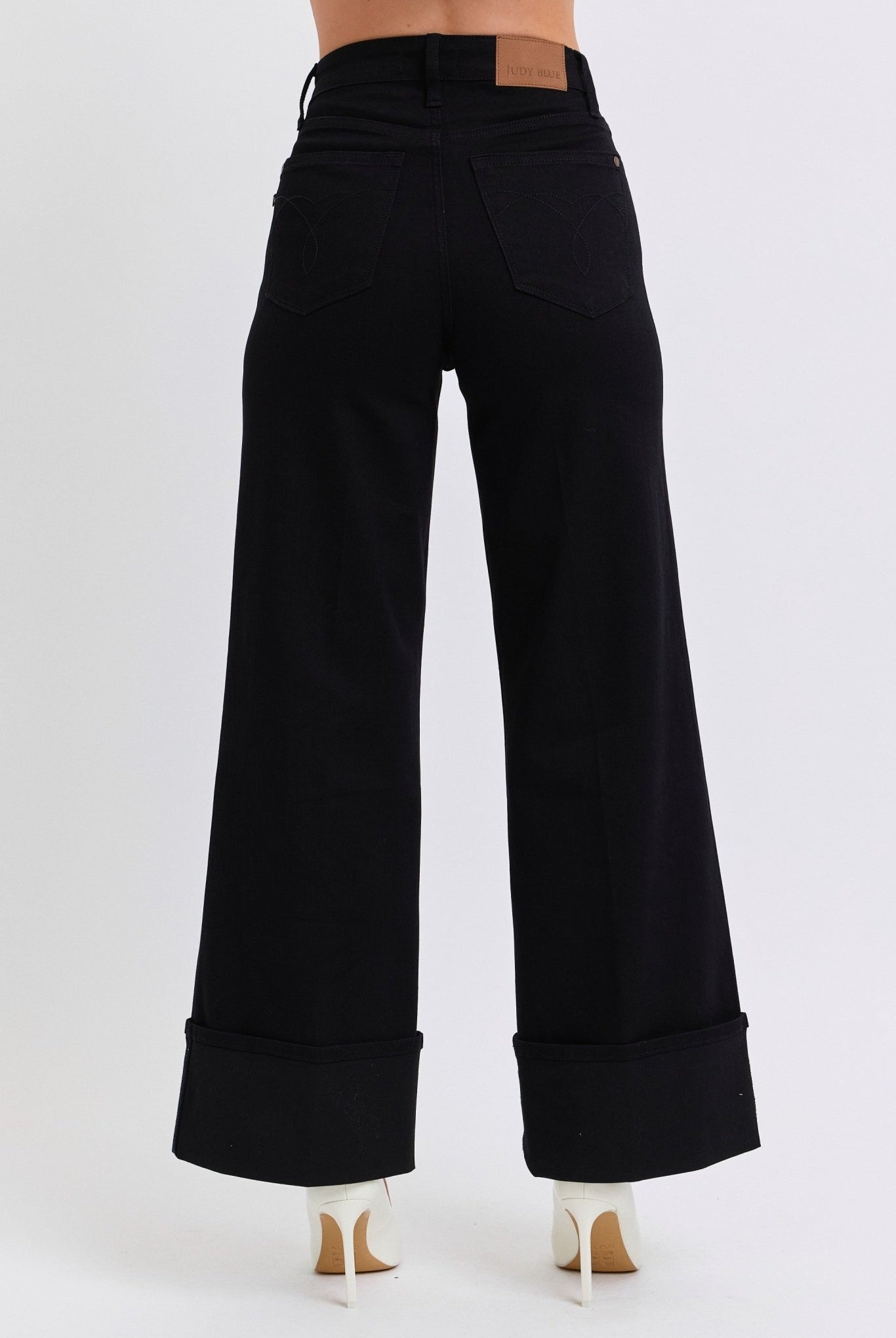 Judy Blue Black Retro Wide Cuffed Leg Jean - Cowhide and Conchos